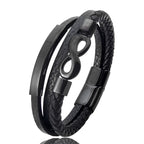 Multi-strand braided leather bracelet with infinity symbol