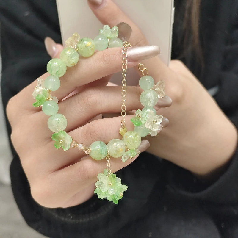 Bracelet en Perles avec Fleurs vert
