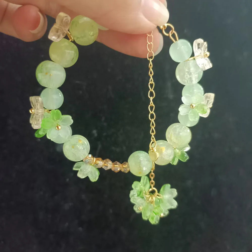 Bracelet en Perles avec Fleurs vert