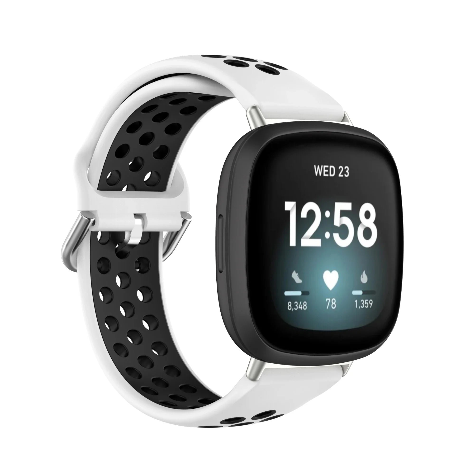 Silikonarmband für Fitbit Versa 3, Versa 4, Sense 1 und Sense 2 Uhr in Weiß und Schwarz