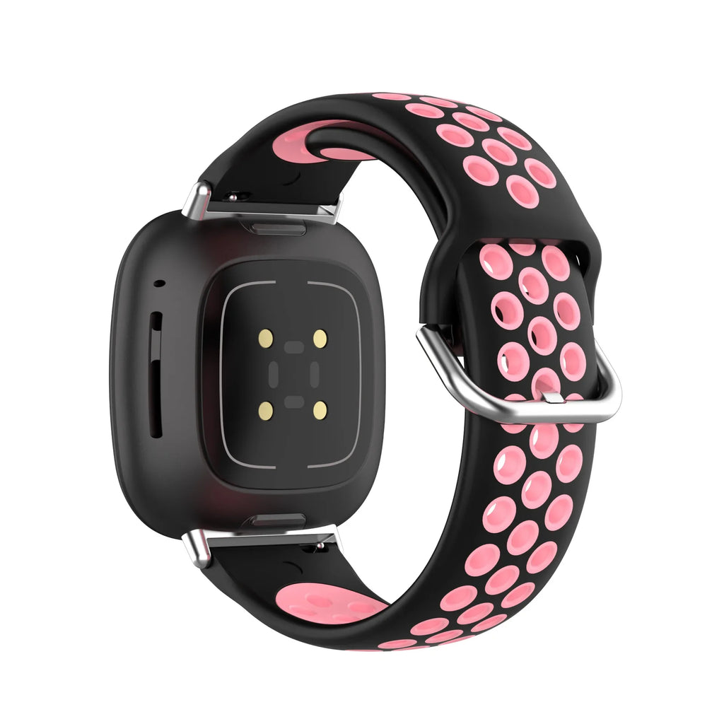 Silikonarmband für Fitbit Versa 3, Versa 4, Sense 1 und Sense 2 Uhr in Schwarz und Rosa