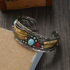 Bracelet Ethnique Vintage avec Pierres et Plumes or et argent