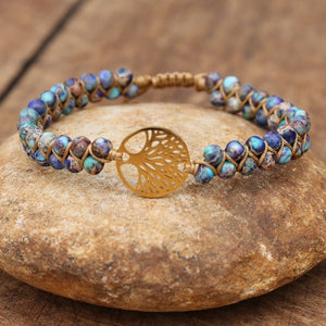 Women's Natural Stone Bracelet Purple Tree of Life 