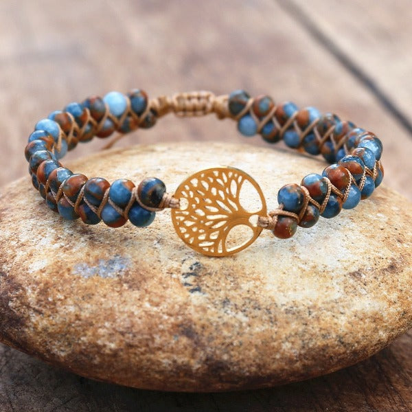 Bracelet Femme Pierre Naturelle Acier - Bohème Adjustable 17+3cm - Cadeau Maman