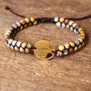 Women's Natural Stone Bracelet Purple Tree of Life 