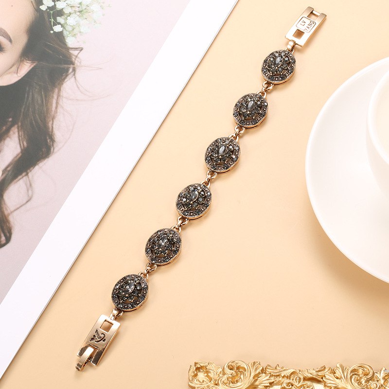 Bracciale Donna Stile Etnico Pietre Nere 