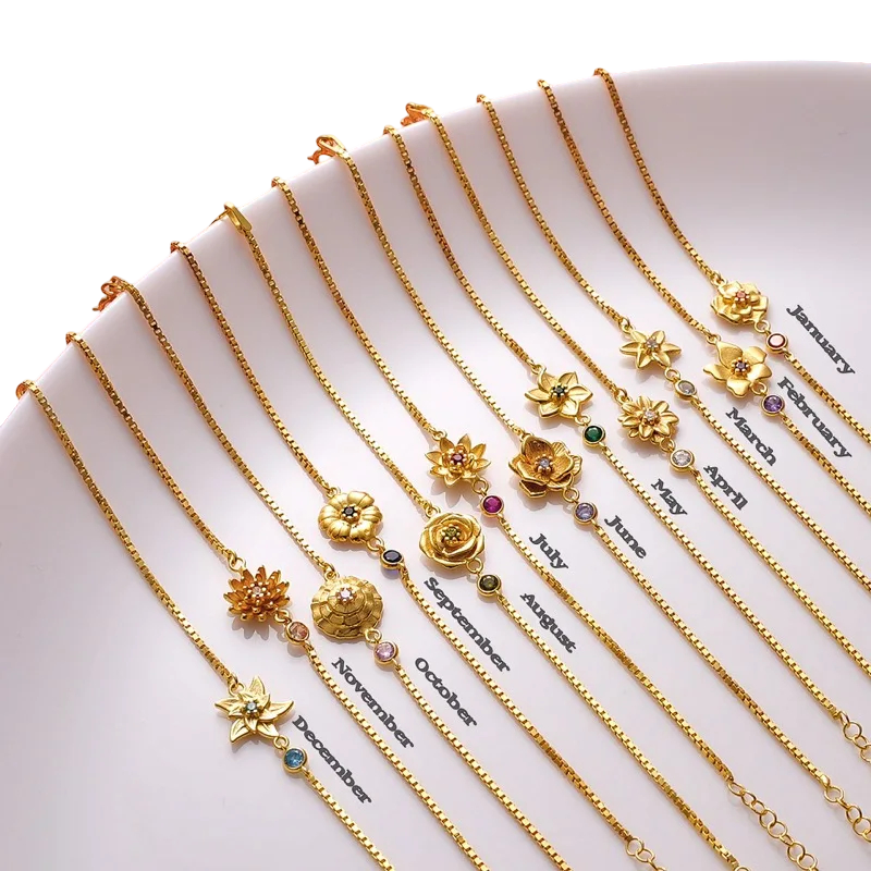 Flower Bracelet with Birthstone Zircon 