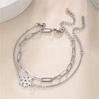 Winter-Doppel-Schneeflocken-Armband Silber