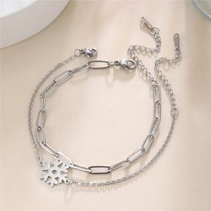 Bracelet Flocon de Neige Hiver Double argent