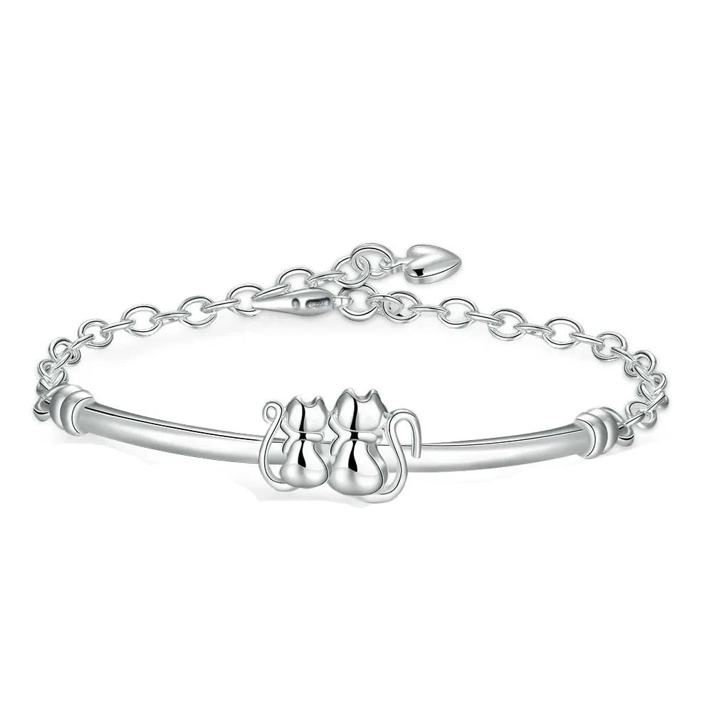 Bracelet Gourmette Argent Double Chat