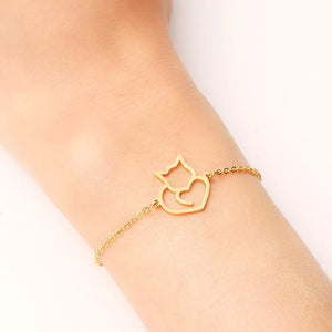 Bracelet Gourmette Chat Coeur or