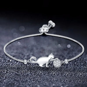 Bracelet Gourmette Chat Zircon argent