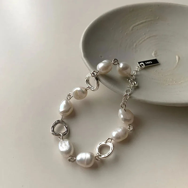 Bracelet Gourmette de Style avec Perles Blanches