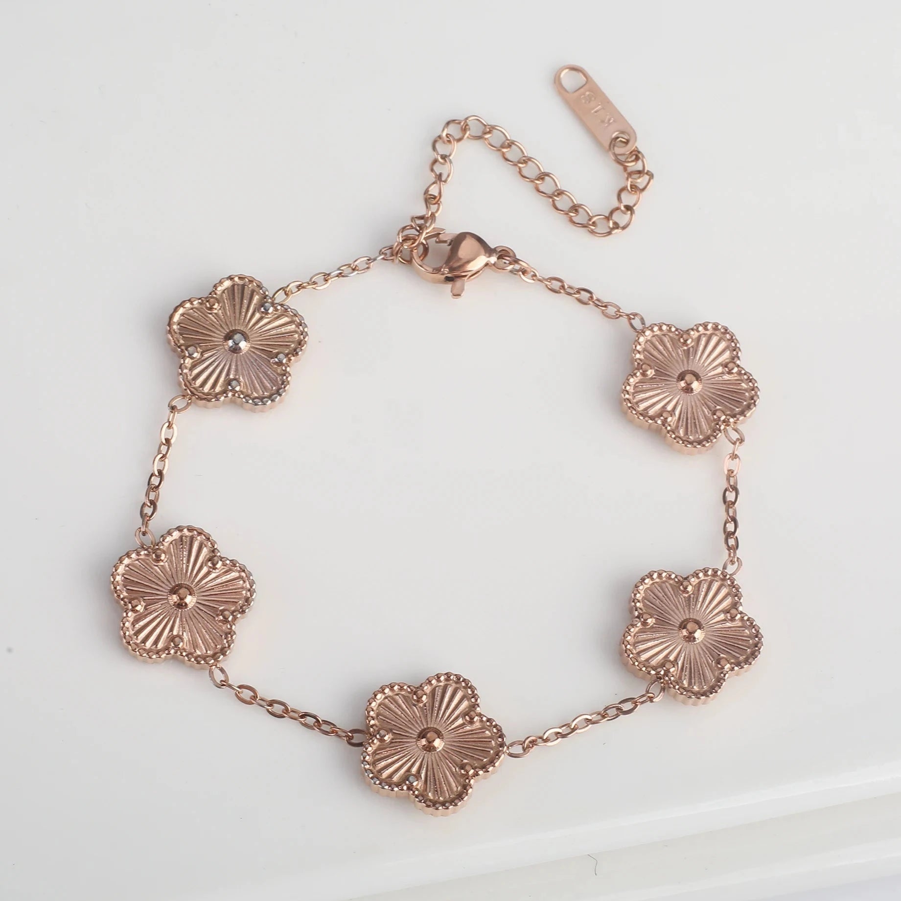 Bracelet Gourmette Fleurs à 5 Pétales or rose
