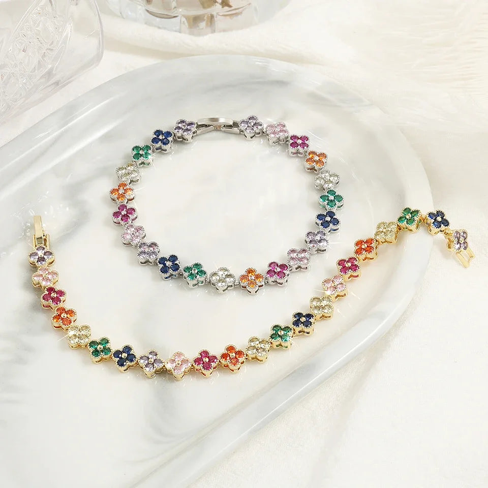 Bracelet Gourmette Fleurs de Marguerite Colorées argent