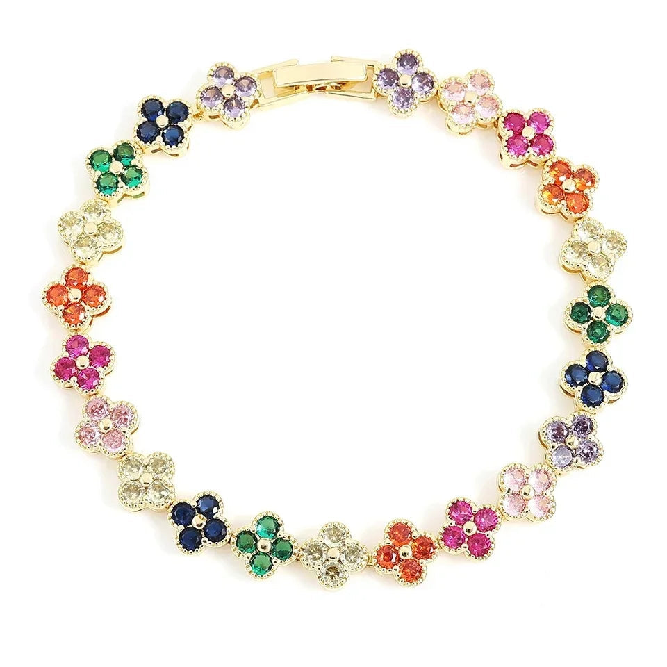 Bracelet Gourmette Fleurs de Marguerite Colorées or