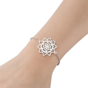 Bracelet Fleur de Vie Mandala Gourmette Dawapara Femme argent