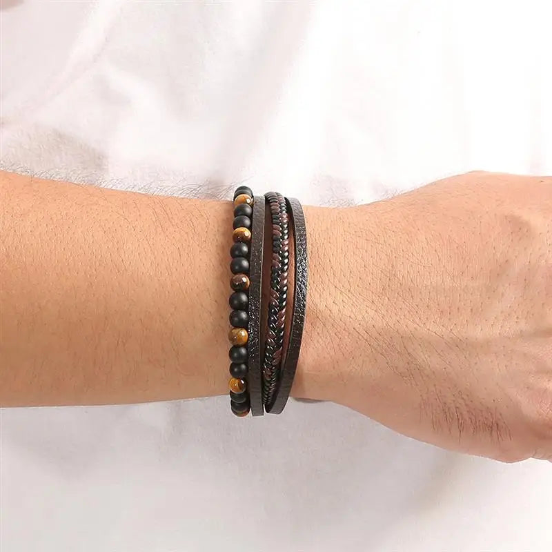 Bracciale da uomo in pelle occhio di tigre