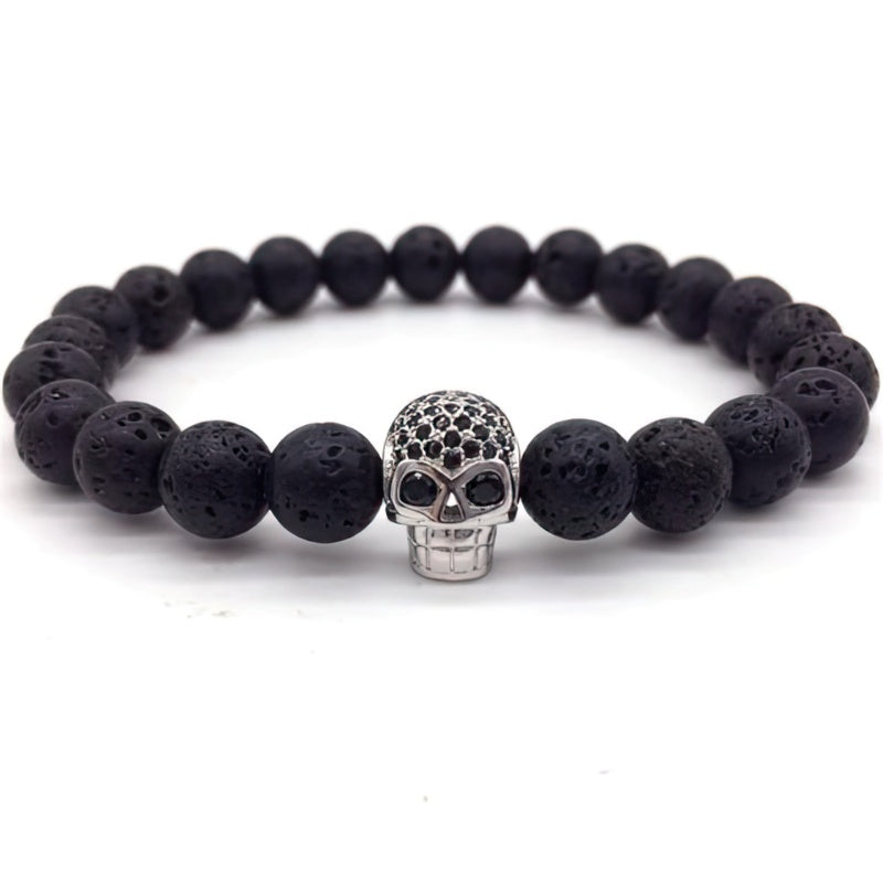 Herrenarmband Perlen Totenkopf 