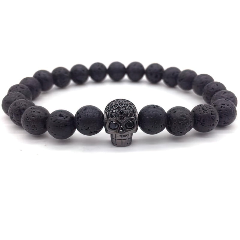Herrenarmband Perlen Totenkopf 