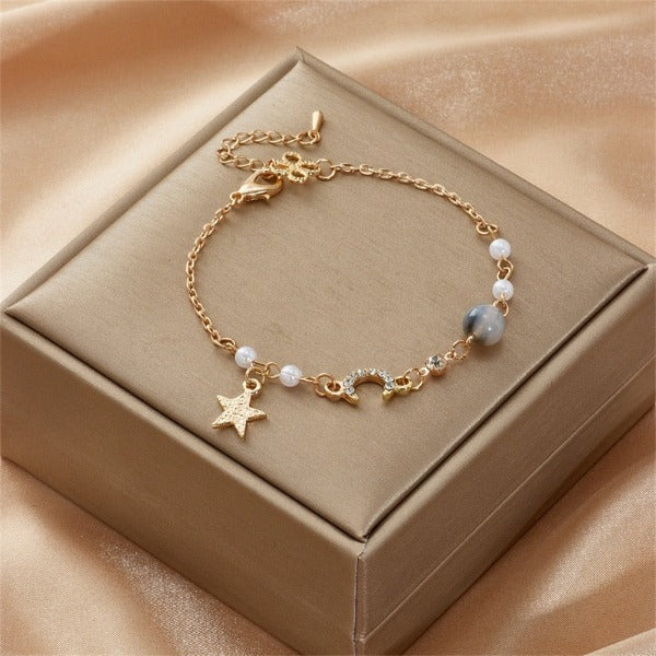 Bracelet Lune et Étoile Femme Gourmette Astres gris