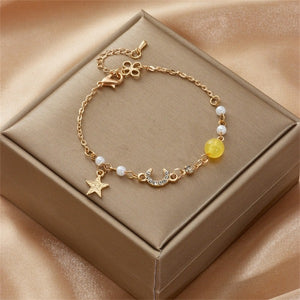 Bracelet Lune et Étoile Femme Gourmette Astres jaune