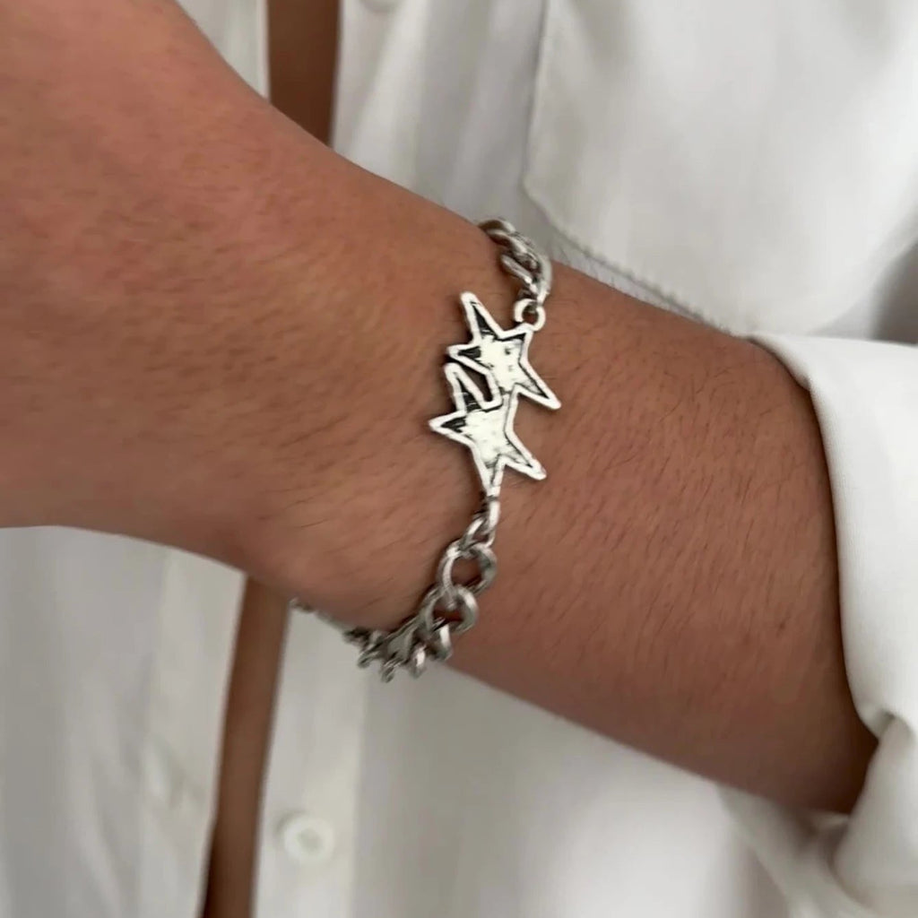 Armbånd med cubansk kædeled og dobbelt sølvstjerne