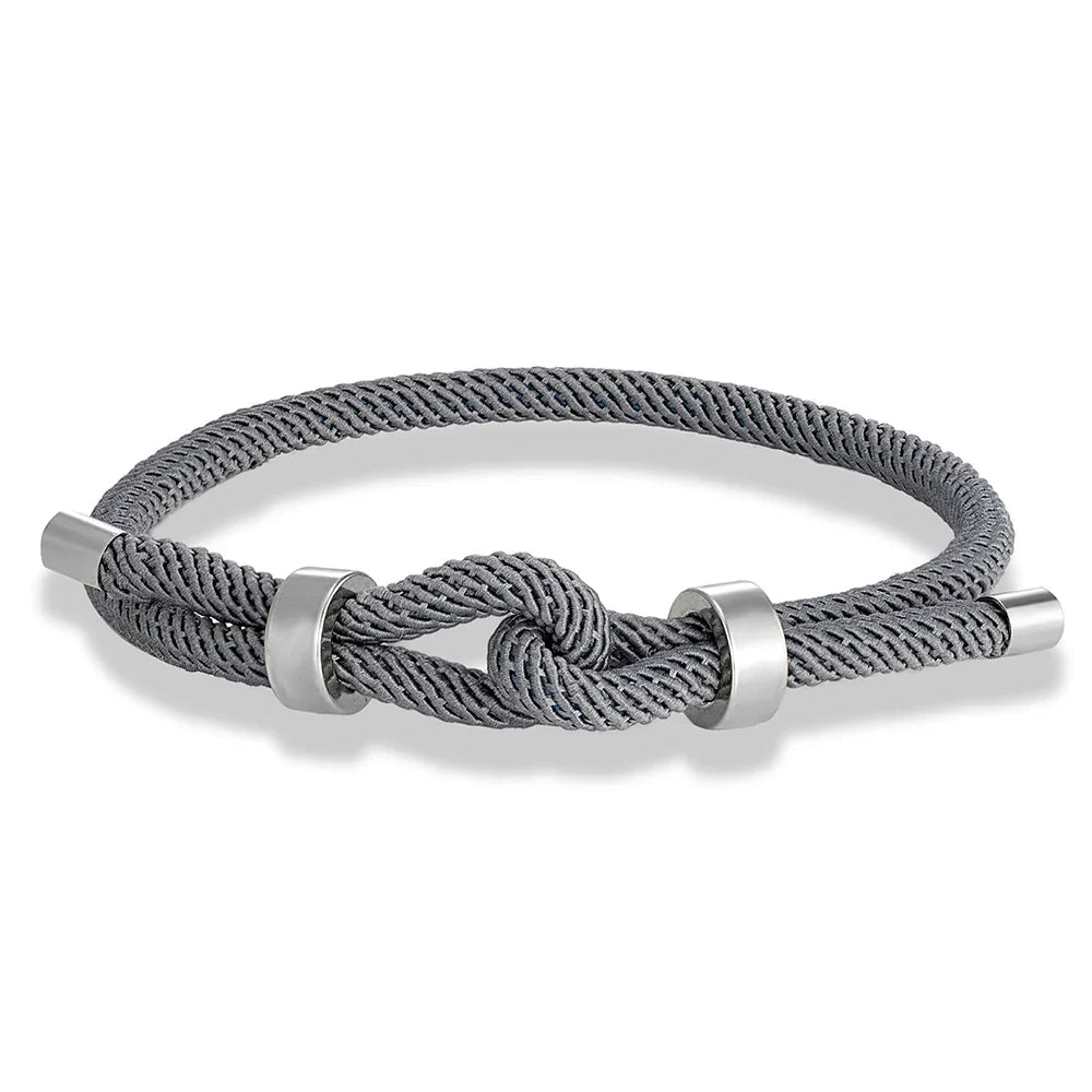 Bracelet moderne en corde tressée avec nœud gris
