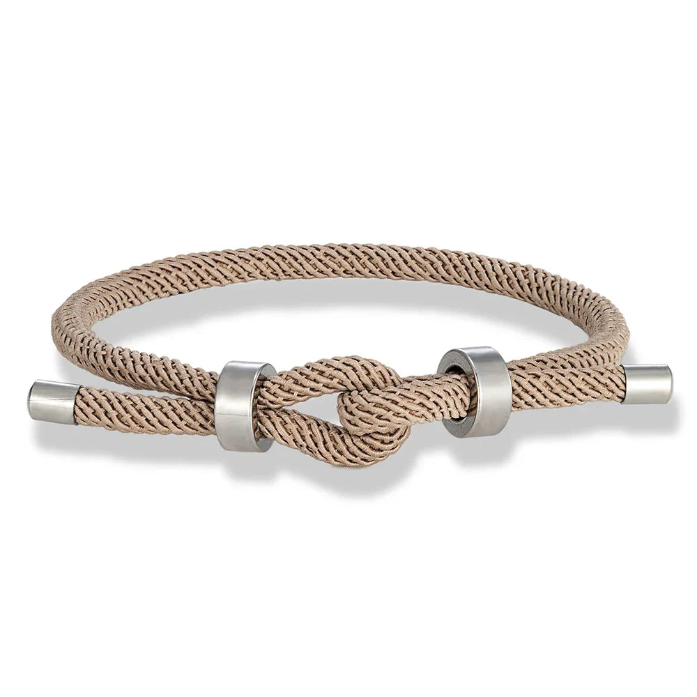 Bracelet moderne en corde tressée avec nœud  beige