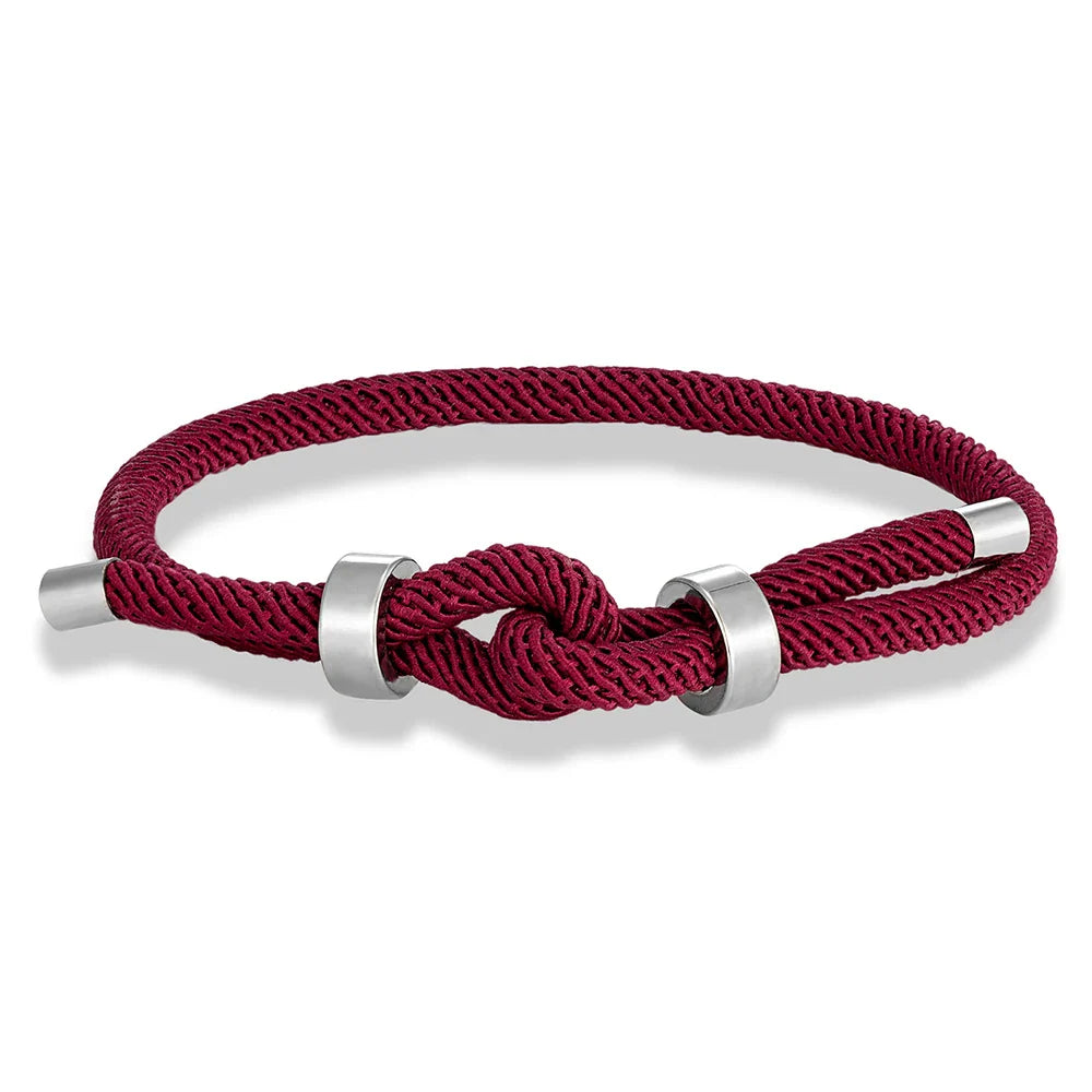 Bracelet moderne en corde tressée avec nœud  bordeaux