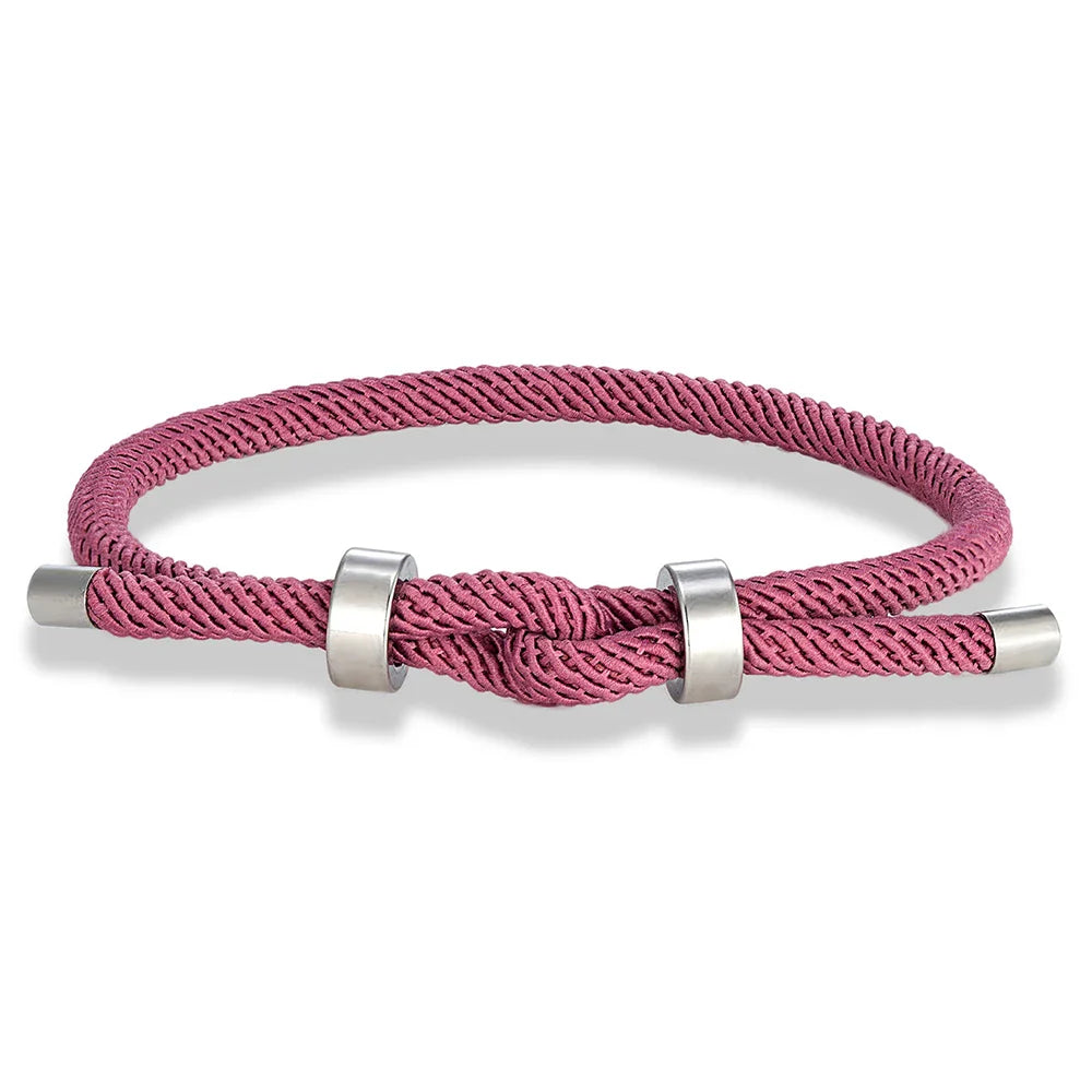 Bracelet moderne en corde tressée avec nœud rose
