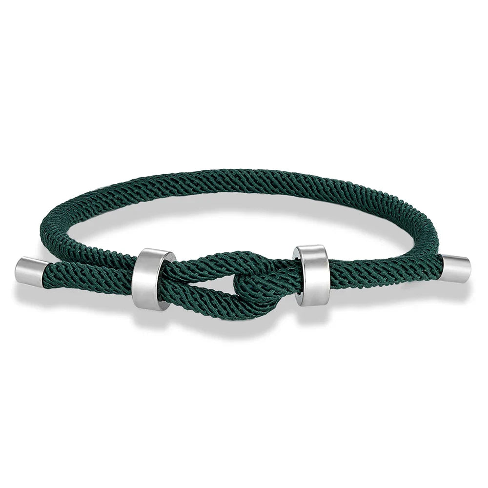 Bracelet moderne en corde tressée avec nœud vert foncé