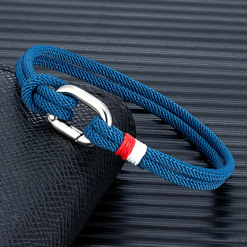 Maritimt armbånd i flettet reb med knude til mænd eller kvinder, blå