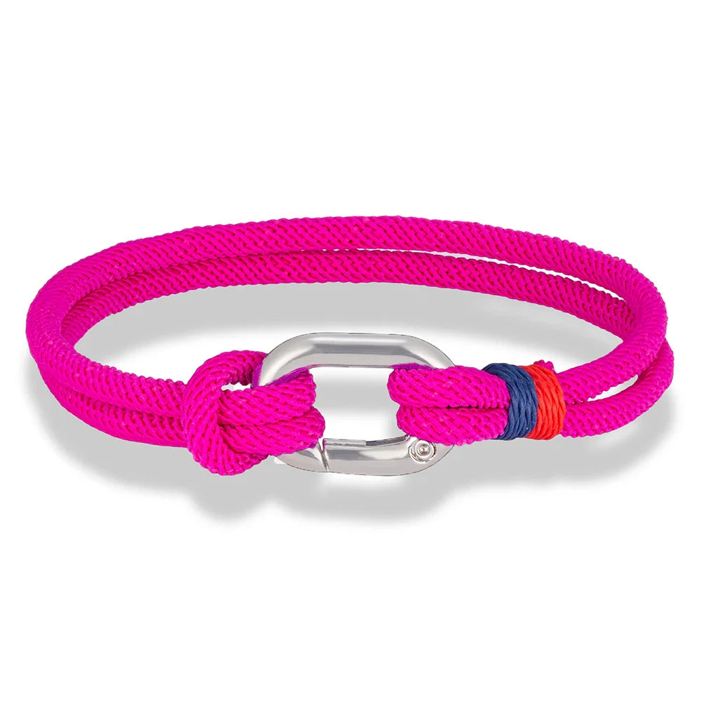 Maritimt armbånd i flettet reb med knude til mænd eller kvinder, mørk pink