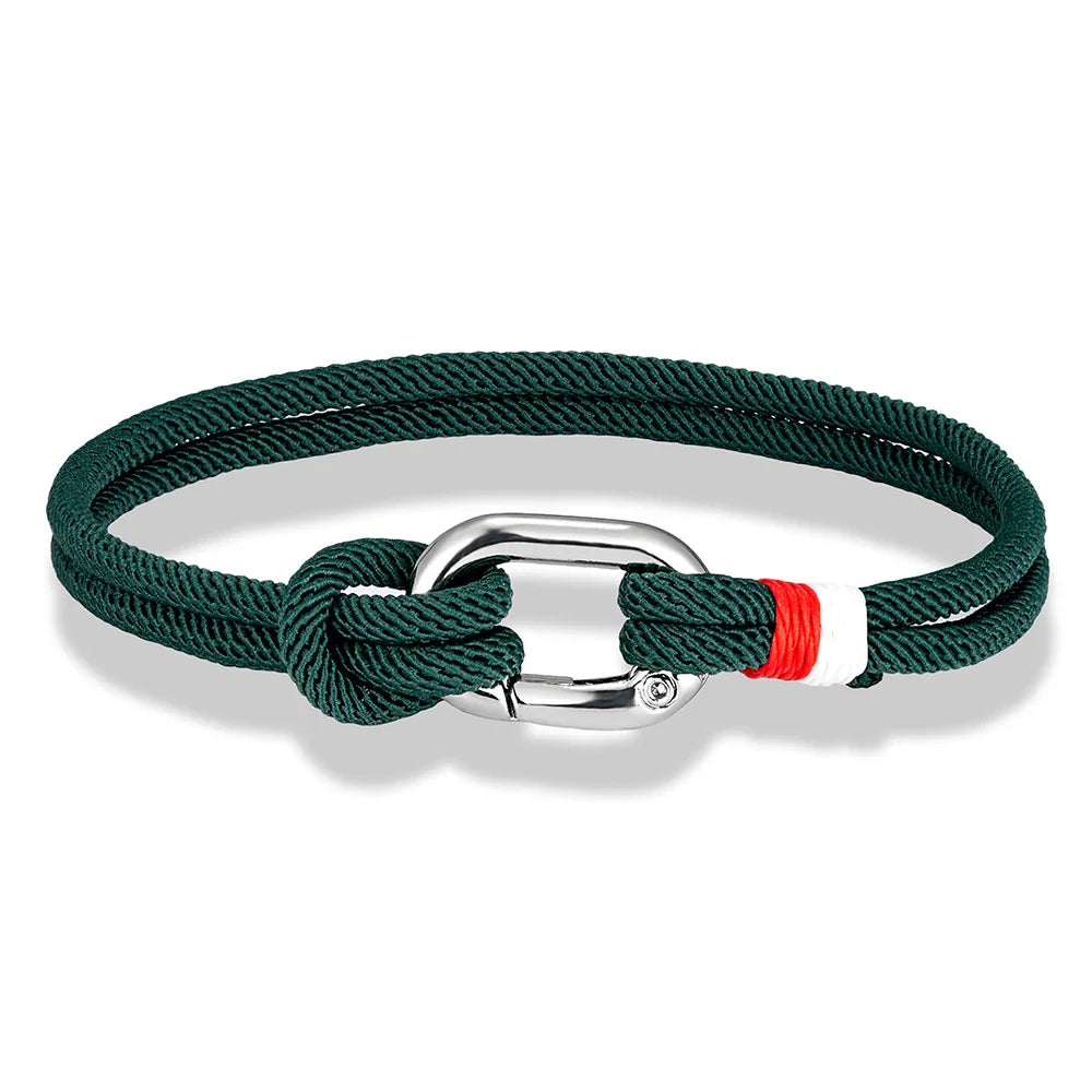Maritimt armbånd i flettet reb med knude til mænd eller kvinder, grøn