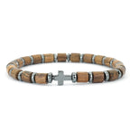 Bracciale con croce e perle effetto legno