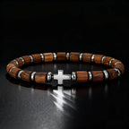 Bracciale con croce e perle effetto legno