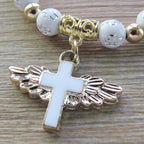 Pulsera de Perlas con Cruz blanca