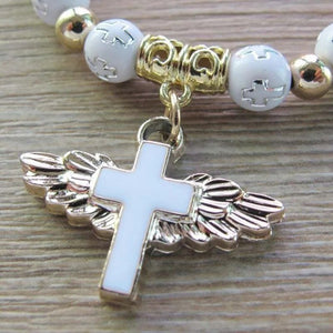 Bracelet Perles avec Croix blanc