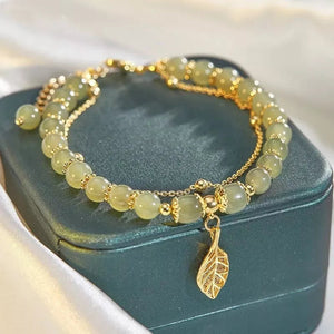 Bracelet Perles Verte Feuille