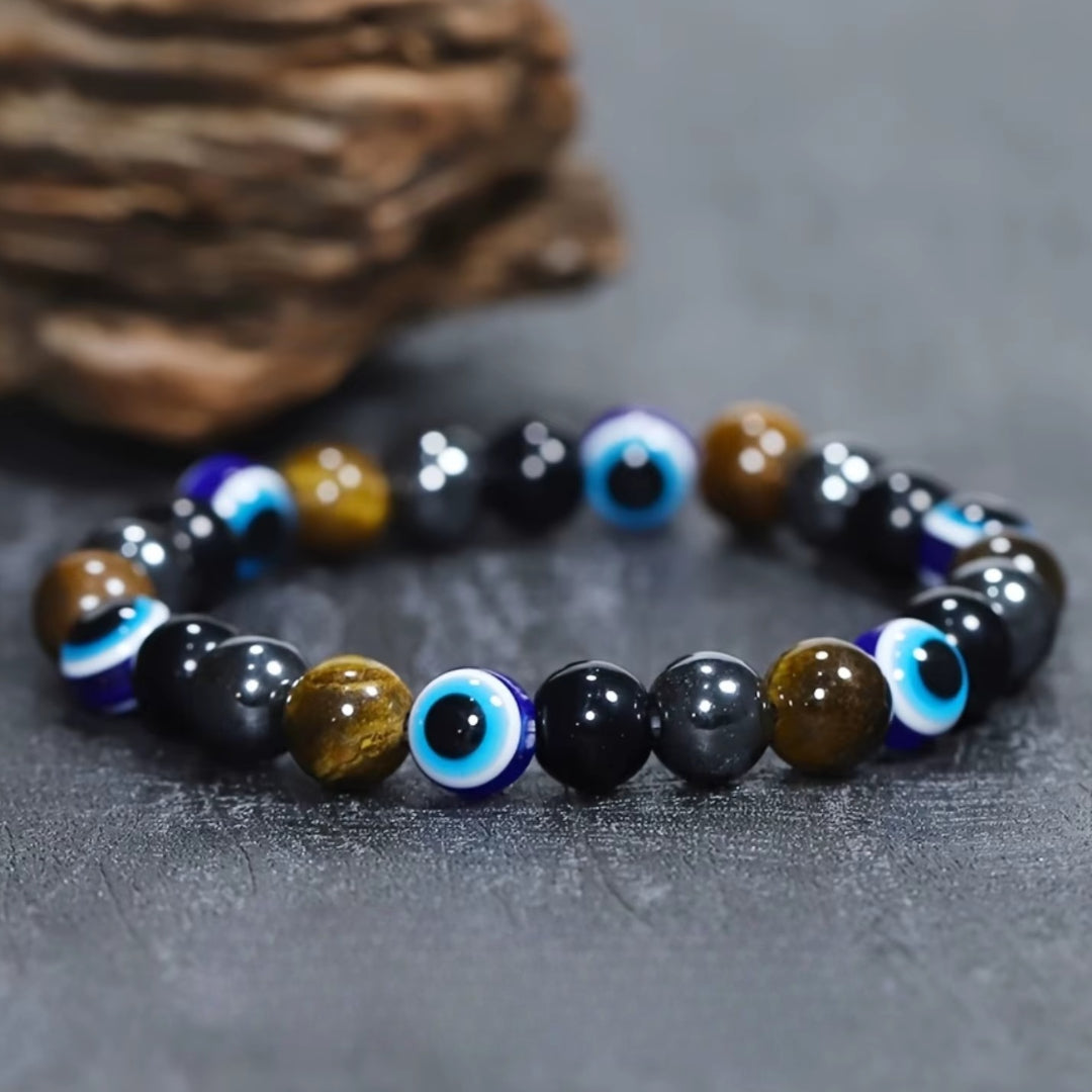 Bracelet porte-bonheur en pierres naturelles avec oeil bleu