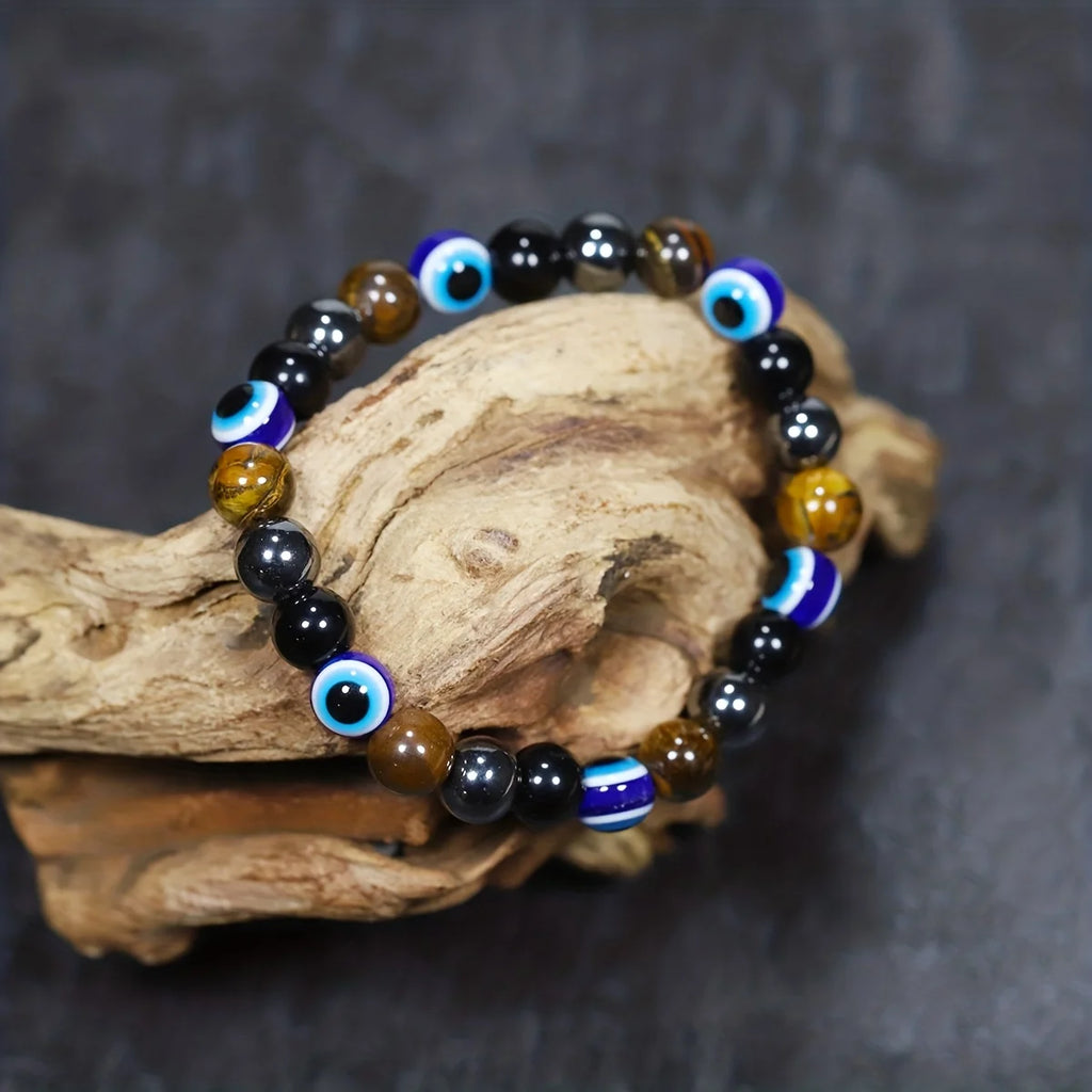 Bracelet porte-bonheur en pierres naturelles et oeil bleu