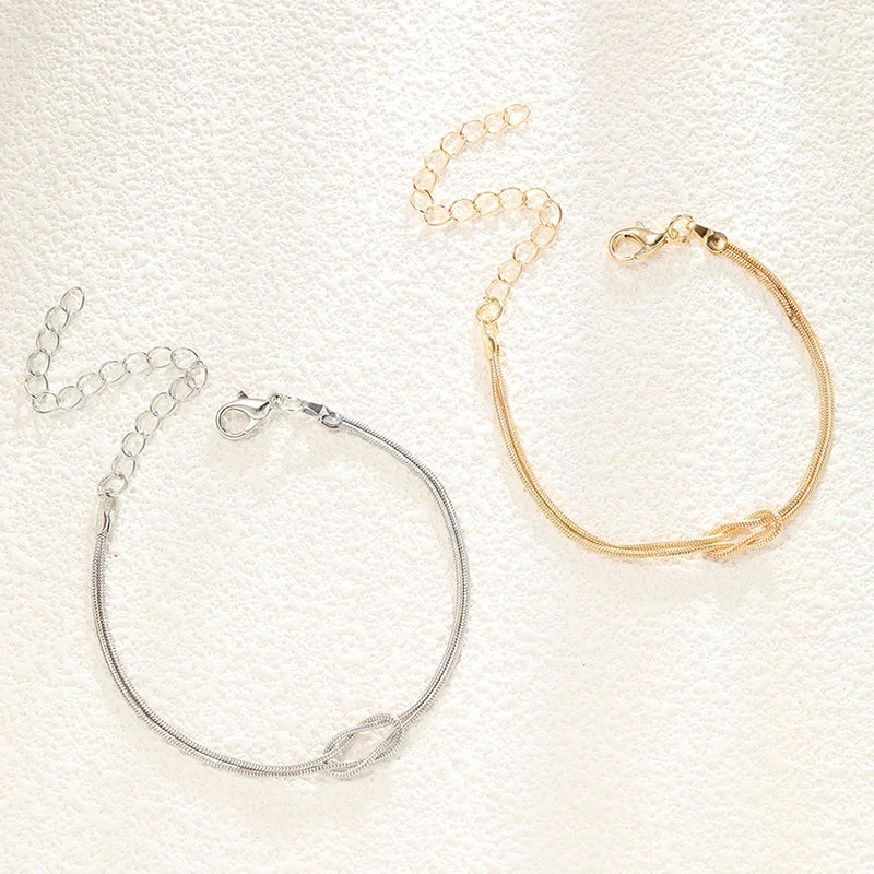 Bracelet pour Couple Noeud Entrelacé Or et Argent (Lot de 2 Bracelets)