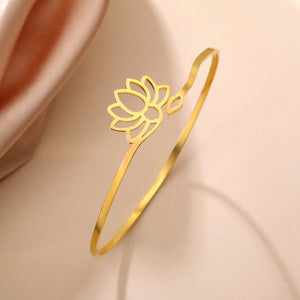 Bracelet Rigide Fleur de Lotus Femme or