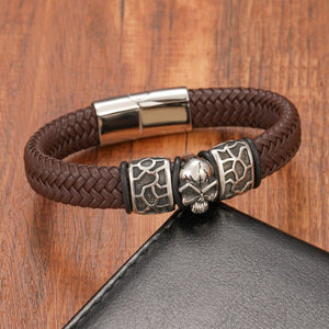 Bracelet Tête de Mort en Cuir marron