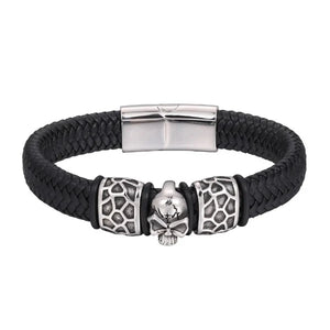 Bracelet Tête de Mort en Cuir noir