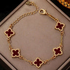 Four-leaf clover bracelet with burgundy mother-of-pearl effect