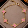 Four-leaf clover bracelet with pink mother-of-pearl effect