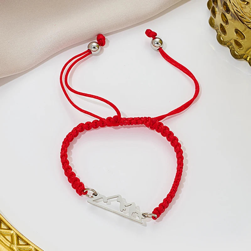 Bracelet Tressé avec Pendentif Montagne rouge et argent