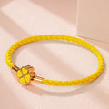 Bracelet Tressé en Cuir avec Trèfle à 4 Feuilles jaune